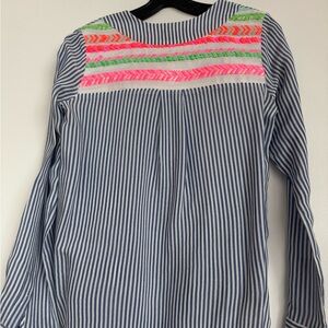 Vilagallo Back Yoke Embroidery Blue Striped Shirt